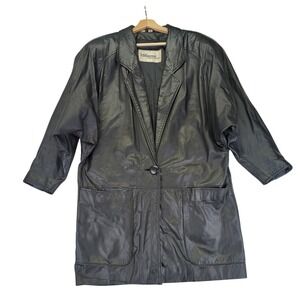 Vintage Wilsons Oversized Black Leather Coat‎ Jacket Women's Size M